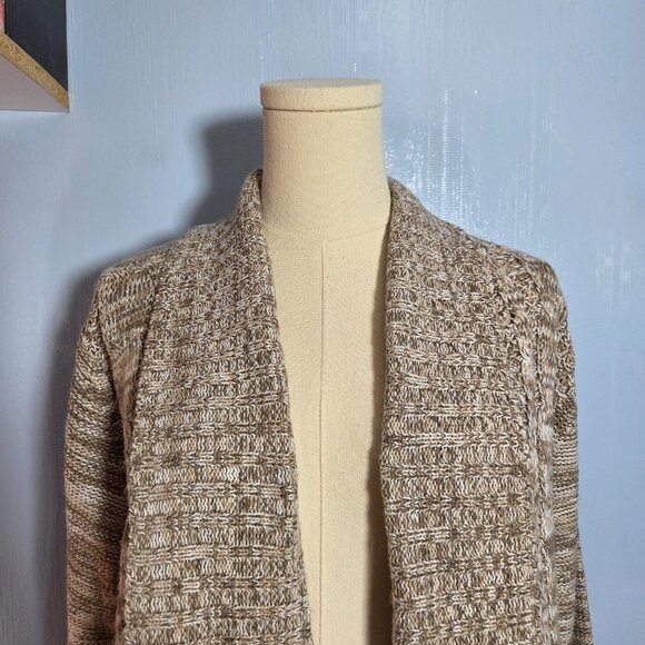 Jason Maxwell Large Heathered Tan White Open Longsleeve Fall Cardigan Sweater - Picture 2 of 10